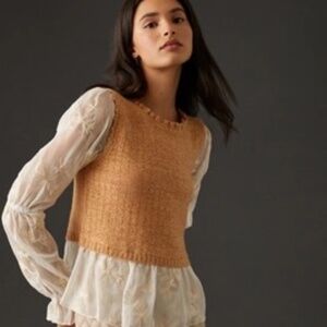 NWT Anthropologie By Anthropologie Layered Sweater Vest Embroidered M